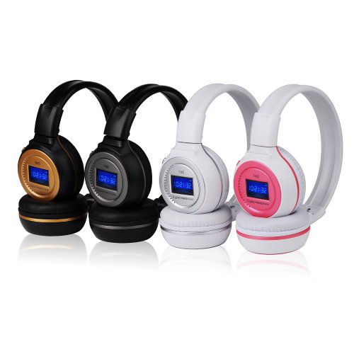 Patuoxun Casque audio sans fil/Casque stéréo sans fil numérique Lecteur MP3 SD/ TF Radio FM Musique/charge de la batterie-led écran/Hi-Fi son-wireless Stereo Headphone MP3 Player SD/TF - Blanc et Rose