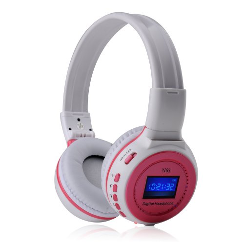 Patuoxun Casque audio sans fil/Casque stéréo sans fil numérique Lecteur MP3 SD/ TF Radio FM Musique/charge de la batterie-led écran/Hi-Fi son-wireless Stereo Headphone MP3 Player SD/TF - Blanc et Rose – Image 3