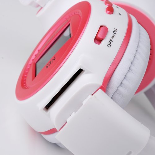 Patuoxun Casque audio sans fil/Casque stéréo sans fil numérique Lecteur MP3 SD/ TF Radio FM Musique/charge de la batterie-led écran/Hi-Fi son-wireless Stereo Headphone MP3 Player SD/TF - Blanc et Rose – Image 5