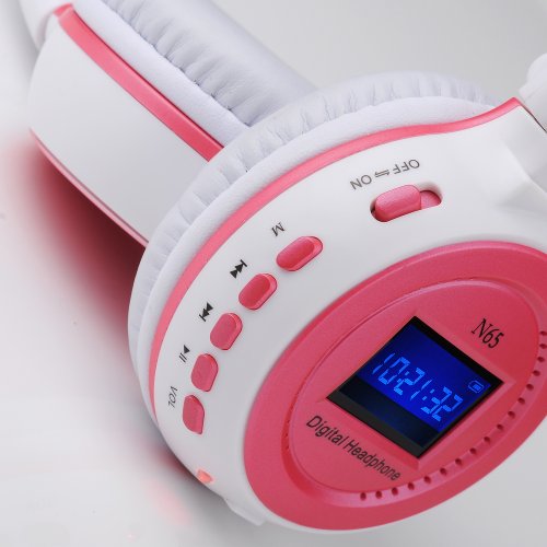 Patuoxun Casque audio sans fil/Casque stéréo sans fil numérique Lecteur MP3 SD/ TF Radio FM Musique/charge de la batterie-led écran/Hi-Fi son-wireless Stereo Headphone MP3 Player SD/TF - Blanc et Rose – Image 6