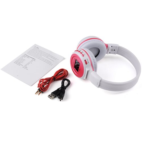 Patuoxun Casque audio sans fil/Casque stéréo sans fil numérique Lecteur MP3 SD/ TF Radio FM Musique/charge de la batterie-led écran/Hi-Fi son-wireless Stereo Headphone MP3 Player SD/TF - Blanc et Rose – Image 8