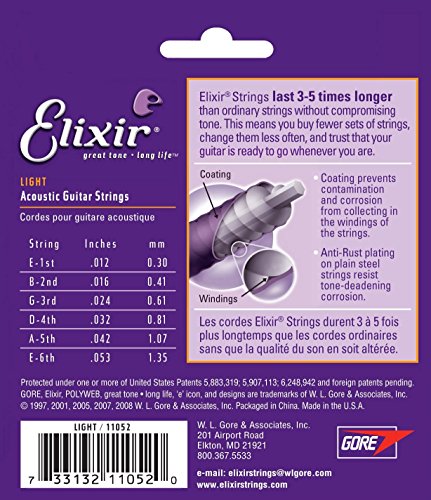 Elixir Nanoweb Jeu de cordes pour guitare acoustique-Tirant Light-Pack de 2 (Standard) – Image 2