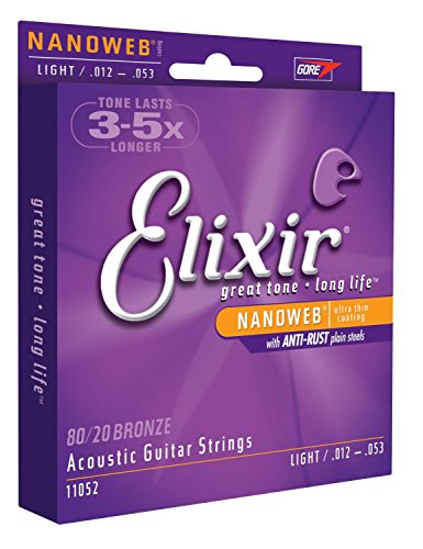 Elixir Nanoweb Jeu de cordes pour guitare acoustique-Tirant Light-Pack de 2 (Standard) – Image 3