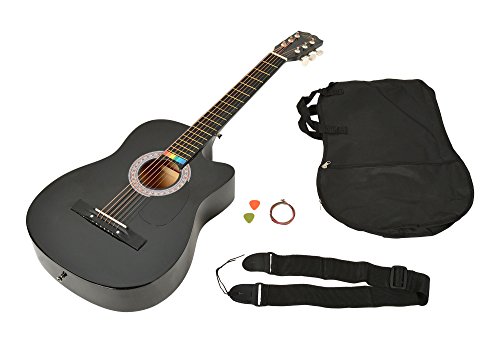 Guitare Acoustique Sunburst noir + GigBag + Strap + chaînes de rechange – Image 3