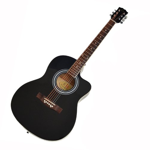 TS-Ideen 4513 Guitare acoustique avec Manche en bois de rose + Cordes de rechange Noir