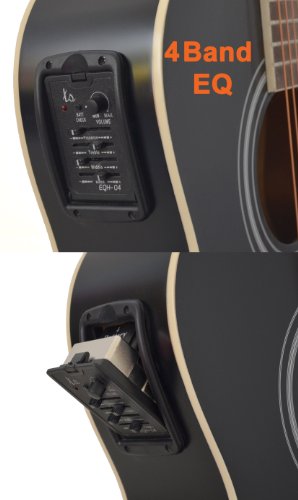 Ts-ideen 4570 Guitare folk électro-acoustique avec Micros 4 bandes EQ/Etui rembourré/Sangle/Corde/Diapason à bouche Noir – Image 4