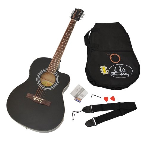 Ts-ideen 4570 Guitare folk électro-acoustique avec Micros 4 bandes EQ/Etui rembourré/Sangle/Corde/Diapason à bouche Noir