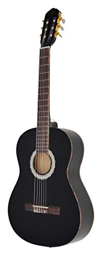Ts-ideen 5274 Guitare acoustique de concert 4/4 avec Etui/Jeu de cordes de rechange/Sangle/Médiator Noir – Image 2