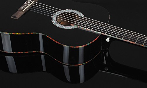 Ts-ideen 5274 Guitare acoustique de concert 4/4 avec Etui/Jeu de cordes de rechange/Sangle/Médiator Noir – Image 3