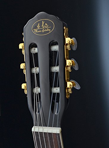 Ts-ideen 5274 Guitare acoustique de concert 4/4 avec Etui/Jeu de cordes de rechange/Sangle/Médiator Noir – Image 4