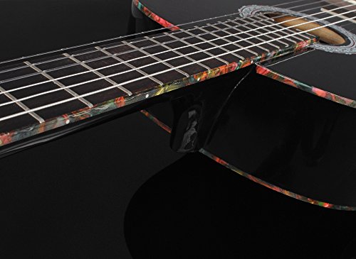 Ts-ideen 5274 Guitare acoustique de concert 4/4 avec Etui/Jeu de cordes de rechange/Sangle/Médiator Noir – Image 6