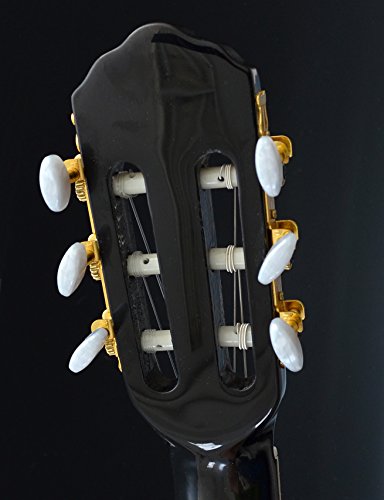 Ts-ideen 5274 Guitare acoustique de concert 4/4 avec Etui/Jeu de cordes de rechange/Sangle/Médiator Noir – Image 8