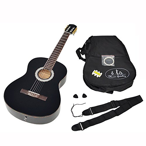 Ts-ideen 5274 Guitare acoustique de concert 4/4 avec Etui/Jeu de cordes de rechange/Sangle/Médiator Noir