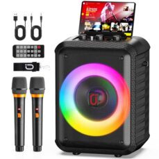 HWWR Karaoke Adulte, 120W Enceinte Karaoke 2 Micro sans Fil, Haut-Parleur Bluetooth Portable, Système de Sonorisation Professionnel avec Lumières LED pour Fête à Domicile, Support TF/USB/AUX/TWS