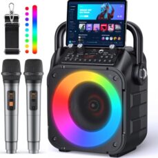 Karaoke Adulte, Haut-Parleur Bluetooth Portable Karaoke pour Adultes avec 2 Microphones sans Fil, Système PA pour Adultes et Enfants avec Lumières LED pour Les Fêtes (Noir)