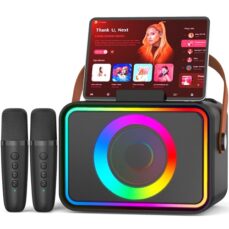 Machine de karaoké avec 2 Microphones pour Adultes et Enfants, Haut-Parleur de karaoké Bluetooth Portable pour Adultes et Enfants, système de sonorisation de fête avec lumières Disco pour