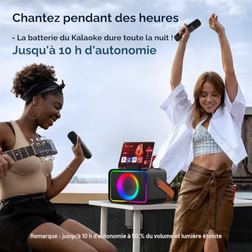 Machine de karaoké avec 2 Microphones pour Adultes et Enfants, Haut-Parleur de karaoké Bluetooth Portable pour Adultes et Enfants, système de sonorisation de fête avec lumières Disco pour