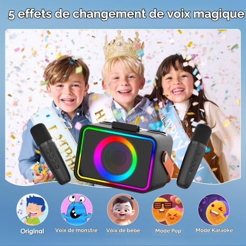 Machine de karaoké avec 2 Microphones pour Adultes et Enfants, Haut-Parleur de karaoké Bluetooth Portable pour Adultes et Enfants, système de sonorisation de fête avec lumières Disco pour