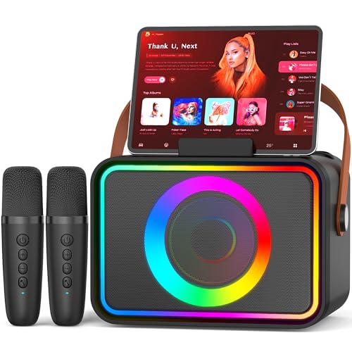 Machine de karaoké avec 2 Microphones pour Adultes et Enfants, Haut-Parleur de karaoké Bluetooth Portable pour Adultes et Enfants, système de sonorisation de fête avec lumières Disco pour